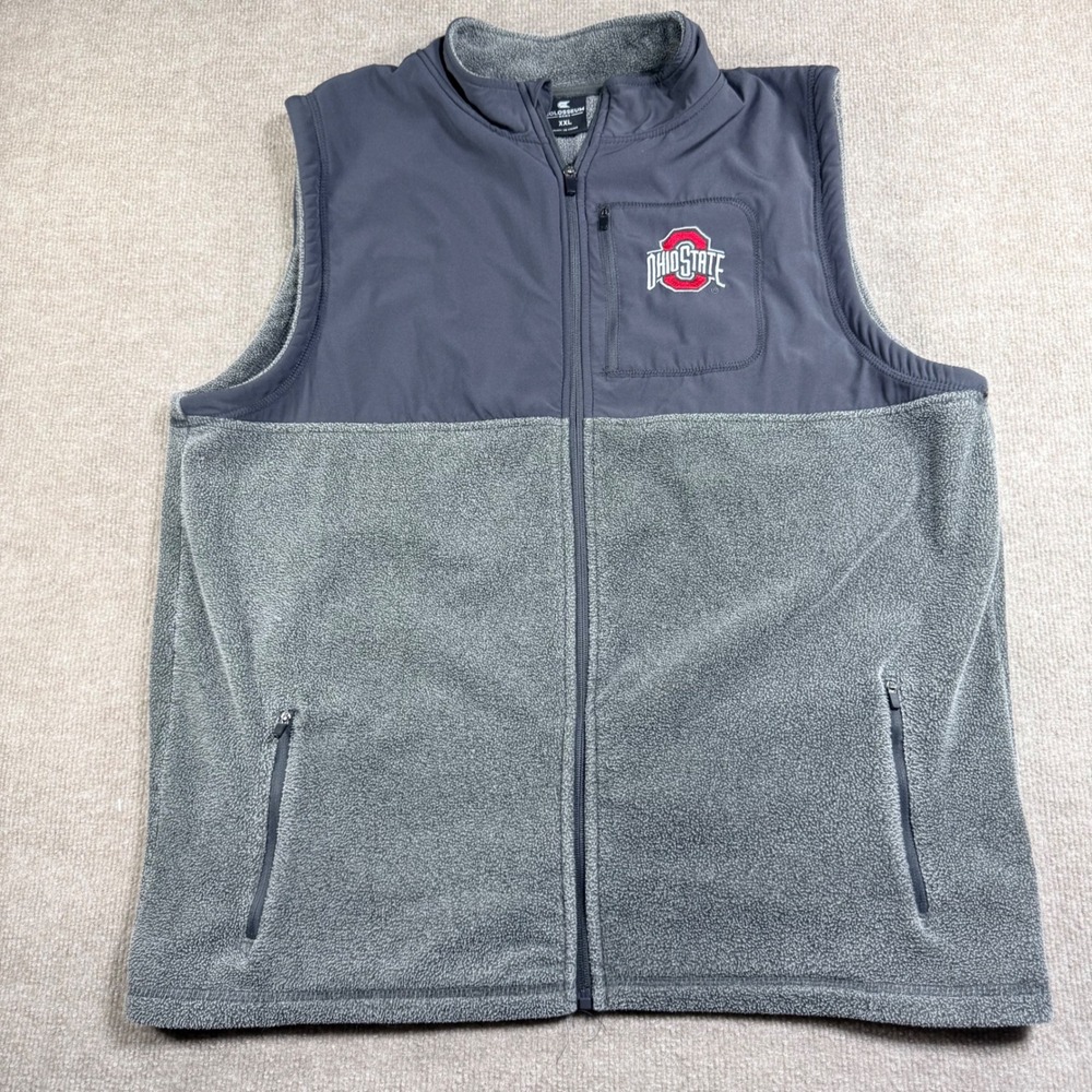 Colosseum Ohio State Buckeyes Mens XXL Fleece Vest Gray Full Zip NCAA Jacket